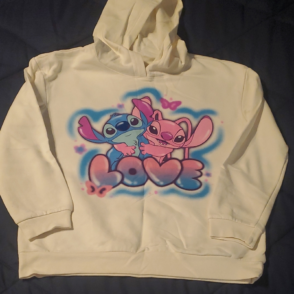 White Hoodie with Cartoon Characters and Love Design